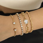 White Crystal Daisy Multilayer Set – 4 Pcs Gold Plated Gemstone Chain Bracelet