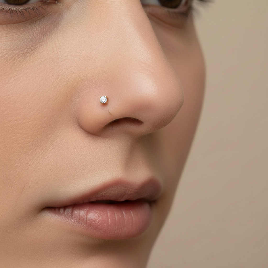 Elegant S925 Chandi Zircon Nose Pin – Minimal & Timeless (22K Size Zero)