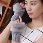 Women Faux Rabbit Fur Hand Wrist Warmer – Winter Fingerless Knitted Gloves (Pair)