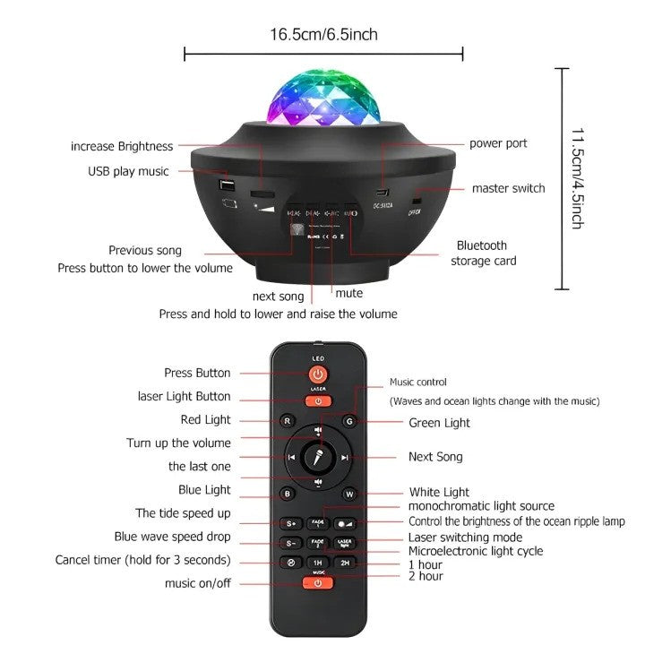 GalaxyWave Star & Ocean Light Projector with Bluetooth Speaker – App & Remote Control Night Lamp