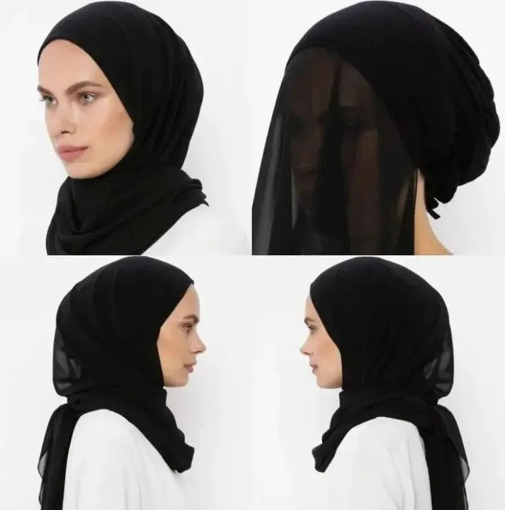 Georgette Plain Single Loop Instant Hijab – Easy Wear 2-in-1 with Attached Cap