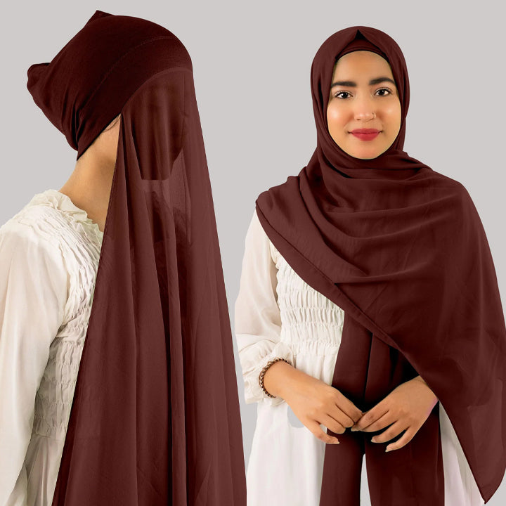 Georgette Plain Single Loop Instant Hijab – Easy Wear 2-in-1 with Attached Cap