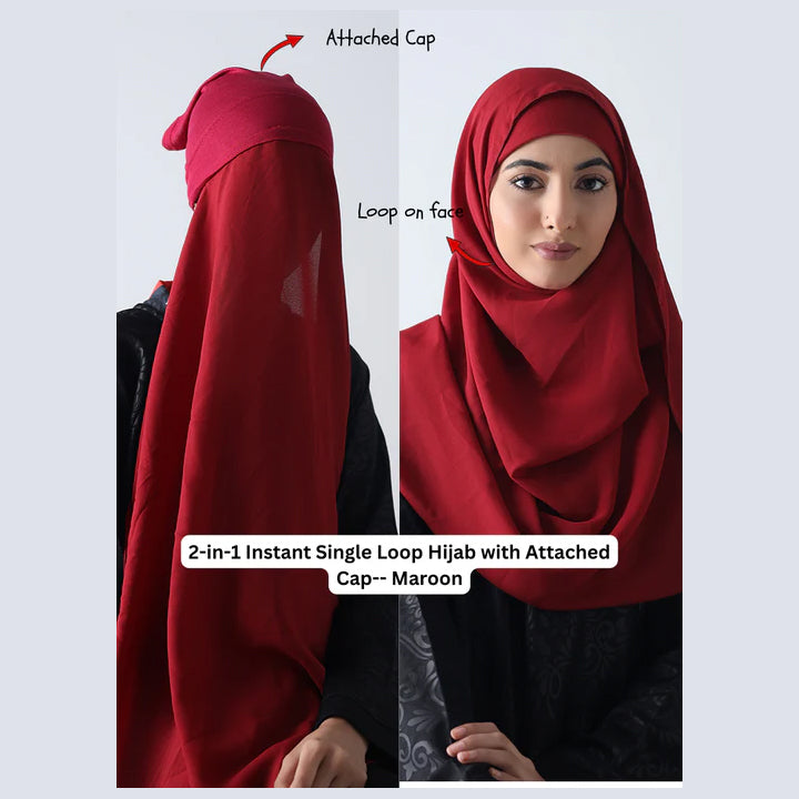 Georgette Plain Single Loop Instant Hijab – Easy Wear 2-in-1 with Attached Cap