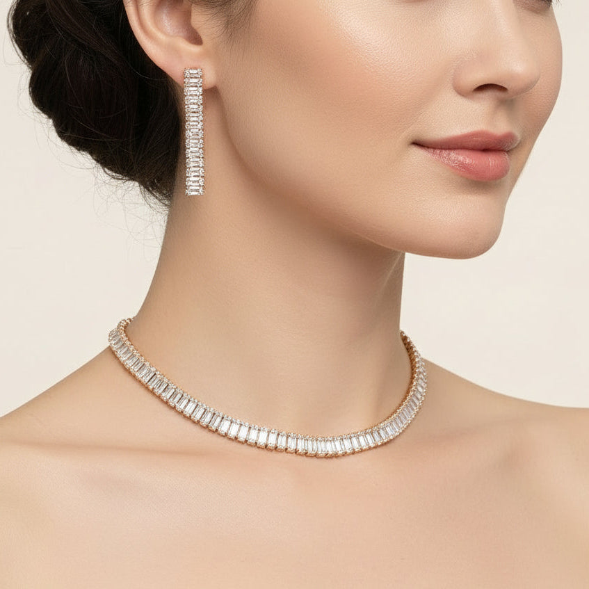 Gold Chic Aura Modern Zircon Necklace Set
