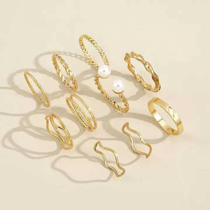 10 Pcs Boho Metallic Stackable Rings Set – Gold & Silver (Adjustable)