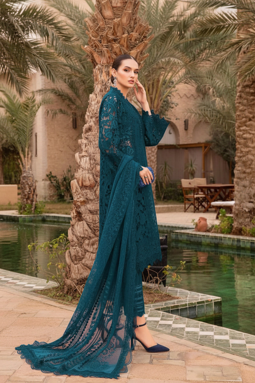 Maria Bloom Elite – Luxury Embroidered Cotton Organza 3pcs Unstitched Suit