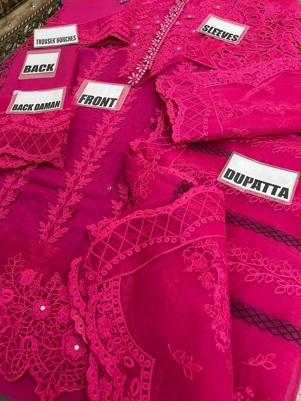 Maria Bloom Elite – Luxury Embroidered Cotton Organza 3pcs Unstitched Suit