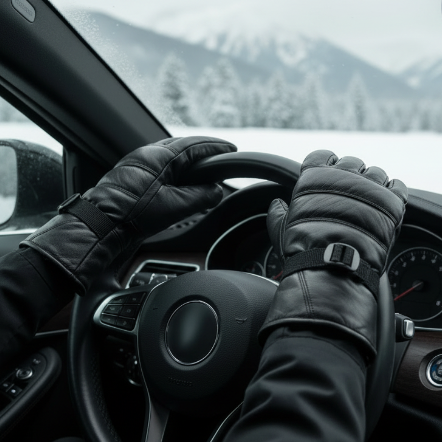 Men's Black Plain Leather Gloves - Touchscreen Compatible (Pair)