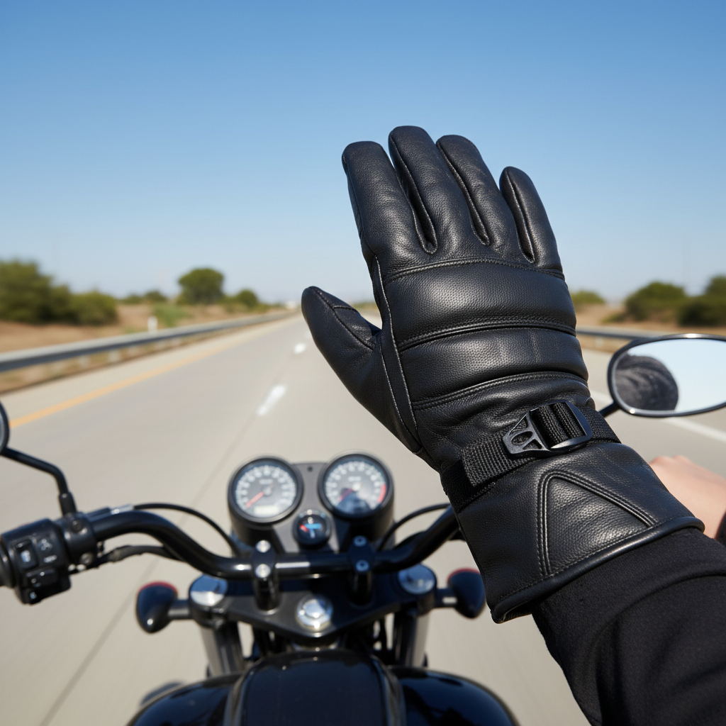 Men's Black Plain Leather Gloves - Touchscreen Compatible (Pair)