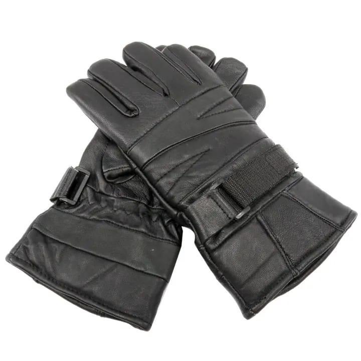 Men's Black Plain Leather Gloves - Touchscreen Compatible (Pair)