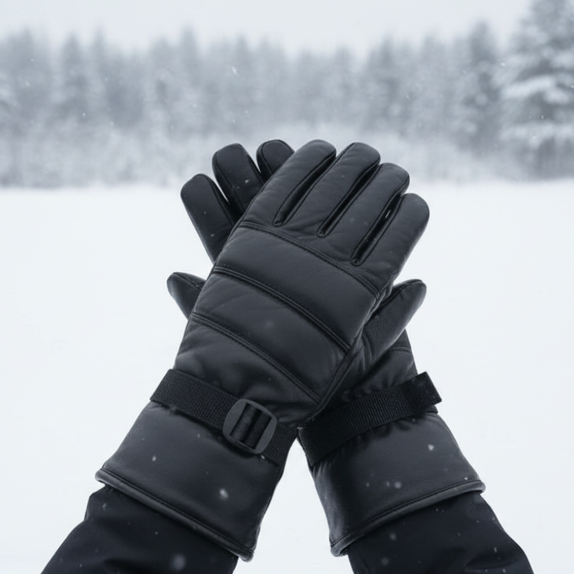 Men's Black Plain Leather Gloves - Touchscreen Compatible (Pair)