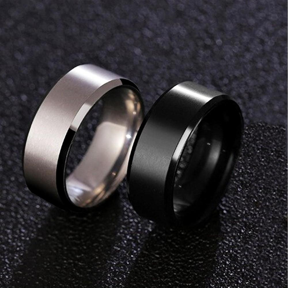 Men’s Titanium Pure Black Heavy Rings Set – Silver & Black (Pack of 2)