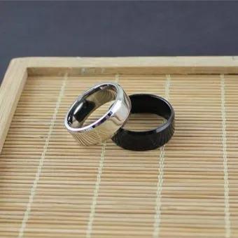 Men’s Titanium Pure Black Heavy Rings Set – Silver & Black (Pack of 2)