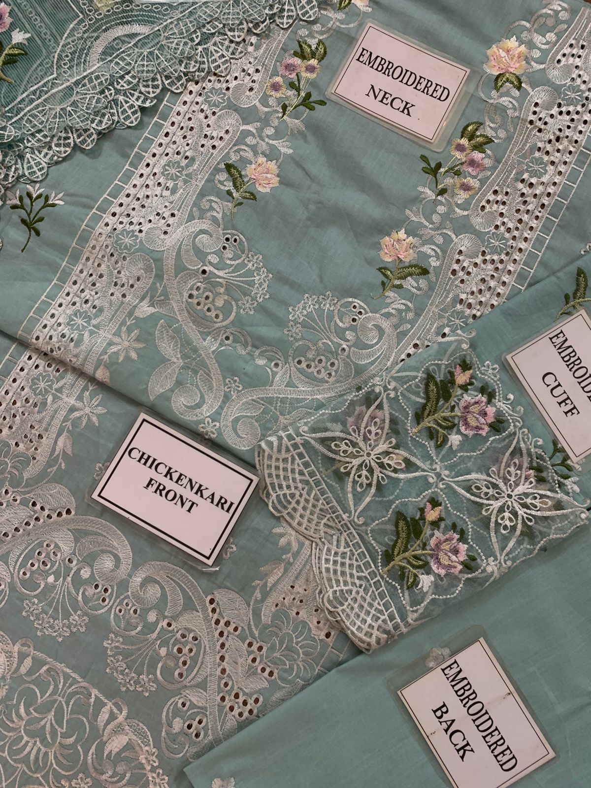 Noor-e-Elaf – Premium Chikankari 3-Piece Unstitched Cotton Organza Suit