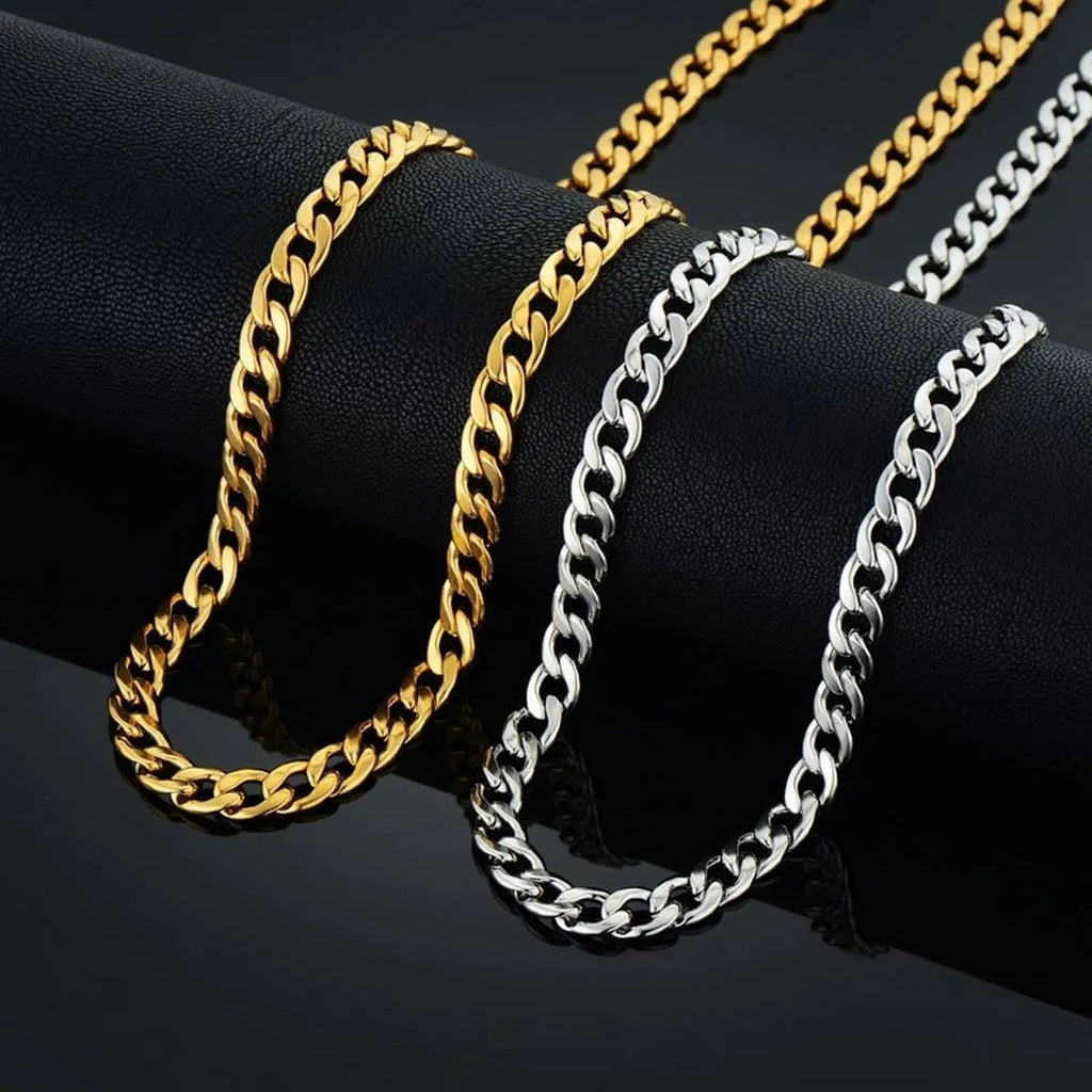 Pack of 2 Stainless Steel Cuban Thin Italian Neck Chains for Men and Boys – Gold &amp; Silver