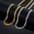 Pack of 2 Stainless Steel Cuban Thin Italian Neck Chains for Men and Boys – Gold &amp; Silver