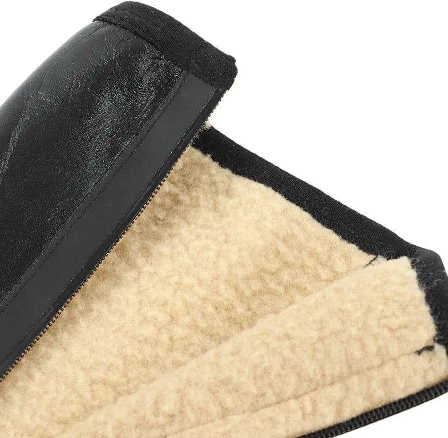 Unisex Black Leather Woolen Thermal Socks Pair (Khuffs) – Warm Fleece Lined with Zip &amp; Velcro