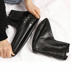 Unisex Black Leather Woolen Thermal Socks Pair (Khuffs) – Warm Fleece Lined with Zip &amp; Velcro