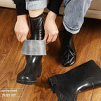 Unisex Black Leather Woolen Thermal Socks Pair (Khuffs) – Warm Fleece Lined with Zip &amp; Velcro