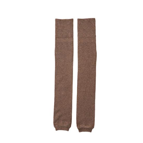 Pair of brown knee-high leg warmers on a white background
