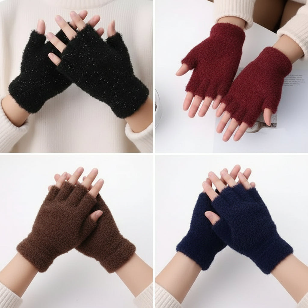 Pair of Wool Plain Fingerless Winter Gloves for Women – Warm & Stylish