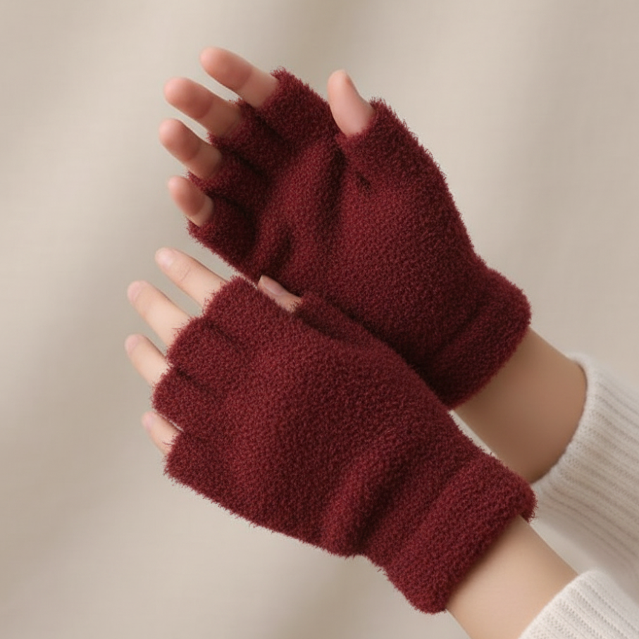 Pair of Wool Plain Fingerless Winter Gloves for Women – Warm & Stylish