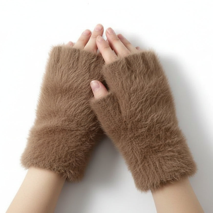 Pair of Wool Plain Fingerless Winter Gloves for Women – Warm & Stylish