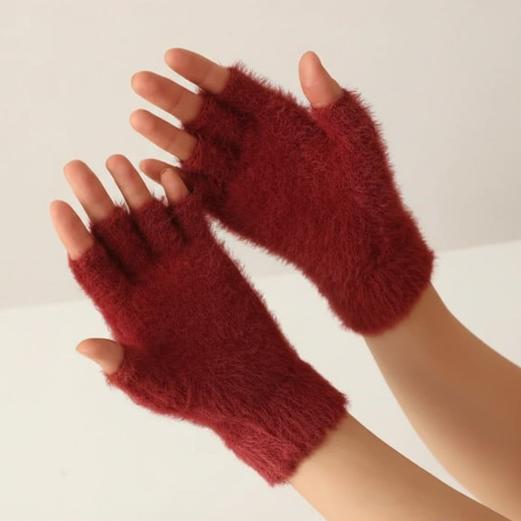 Pair of Wool Plain Fingerless Winter Gloves for Women – Warm & Stylish