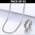 Plain Silver Chain With Ring – 2 Pc Set