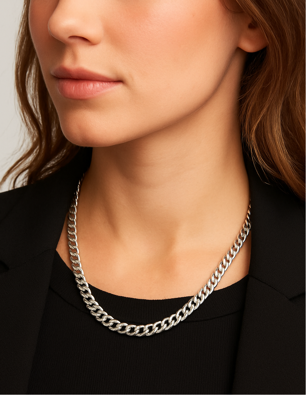 Plain Silver Chain With Ring – 2 Pc Set