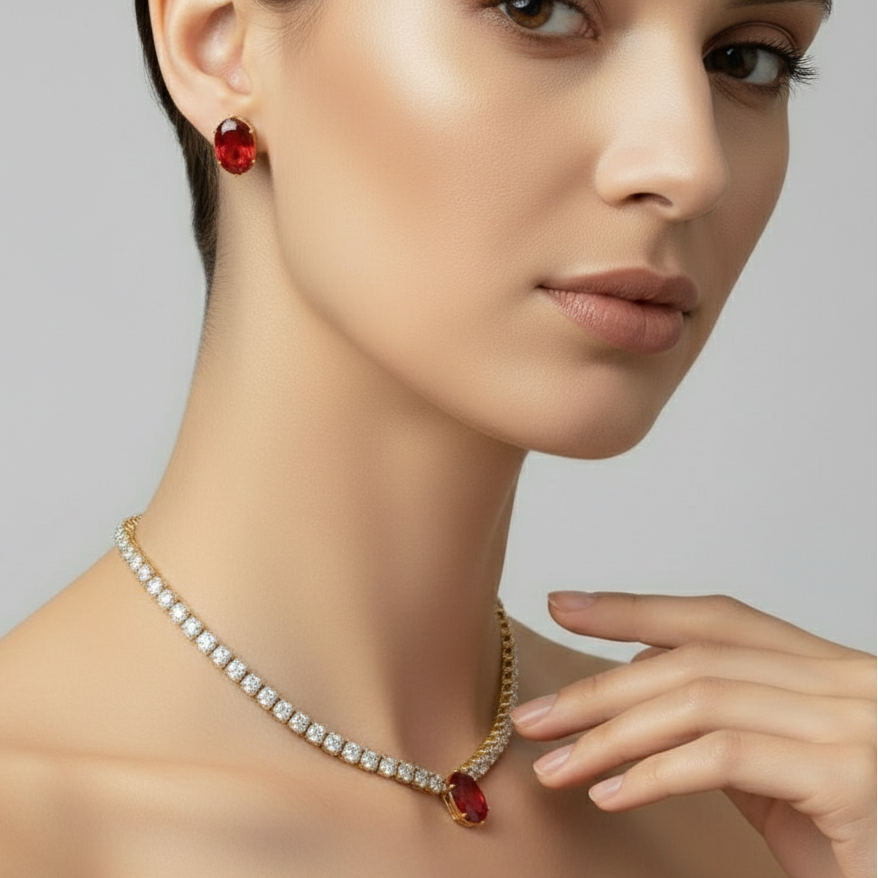 Ruby Glow Radiance Pendant & Earrings Set
