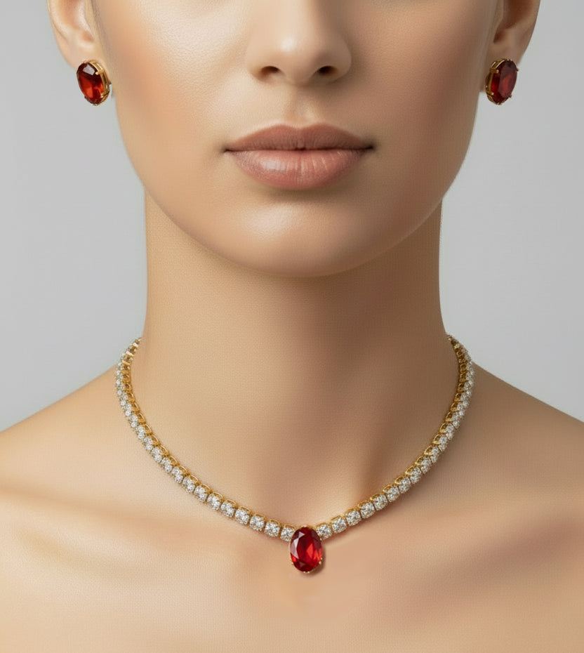 Ruby Glow Radiance Pendant & Earrings Set