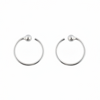 Pair of silver hoop earrings on a white background