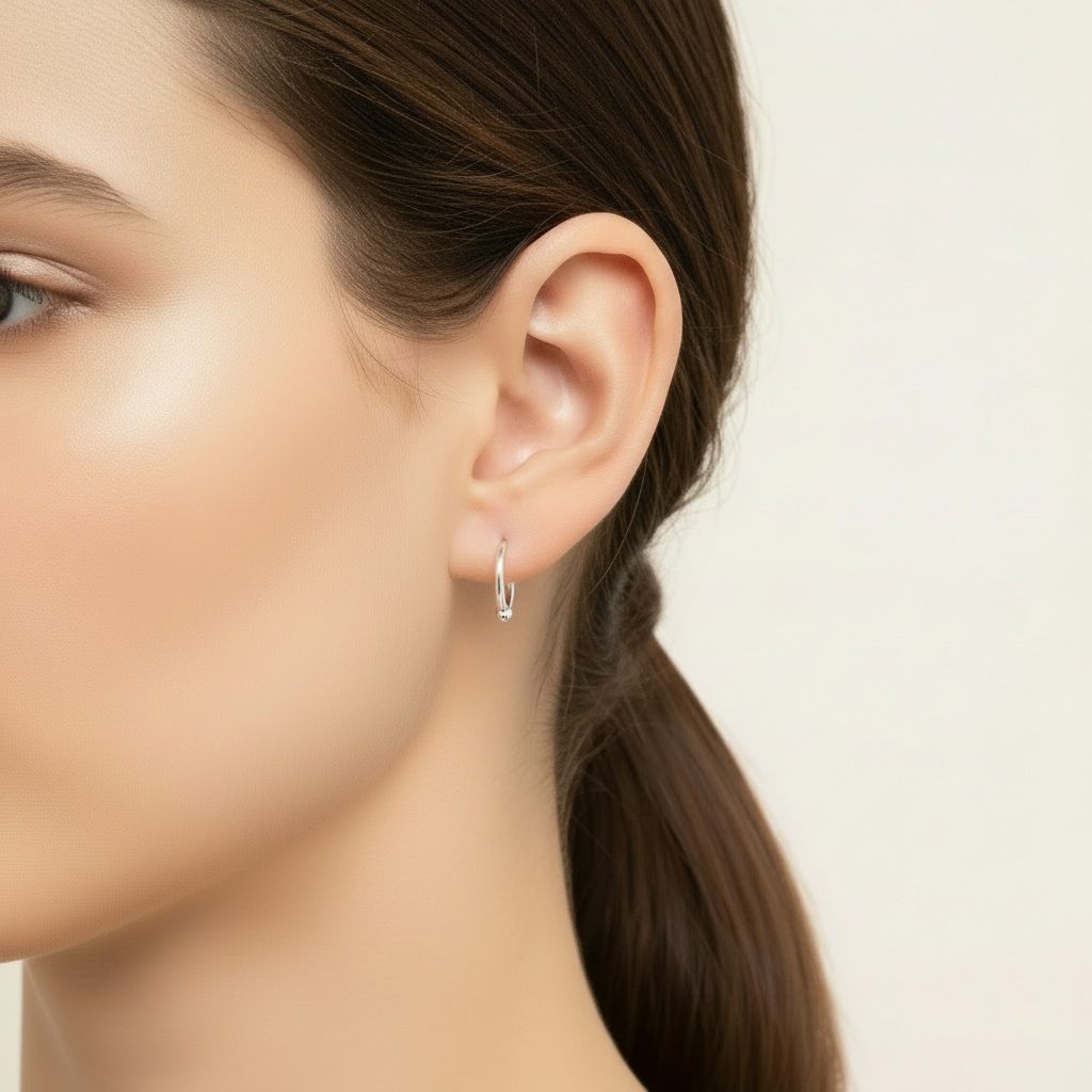 S925 Sterling Silver Italian Ball Hoop Earrings – 8mm Minimal Classic Hoops