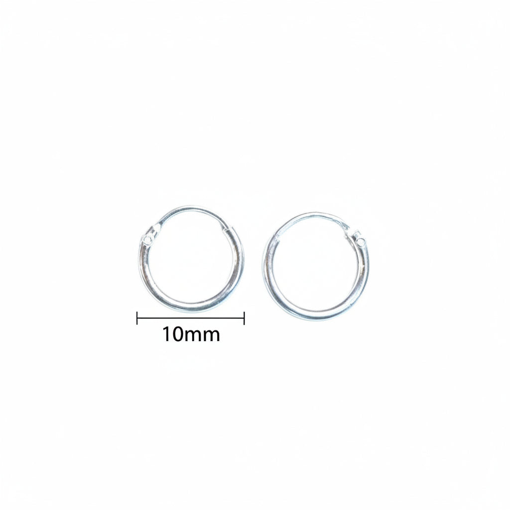 S925 Sterling Silver Plain Hoop Earrings – 10mm Minimal Classic Hoops