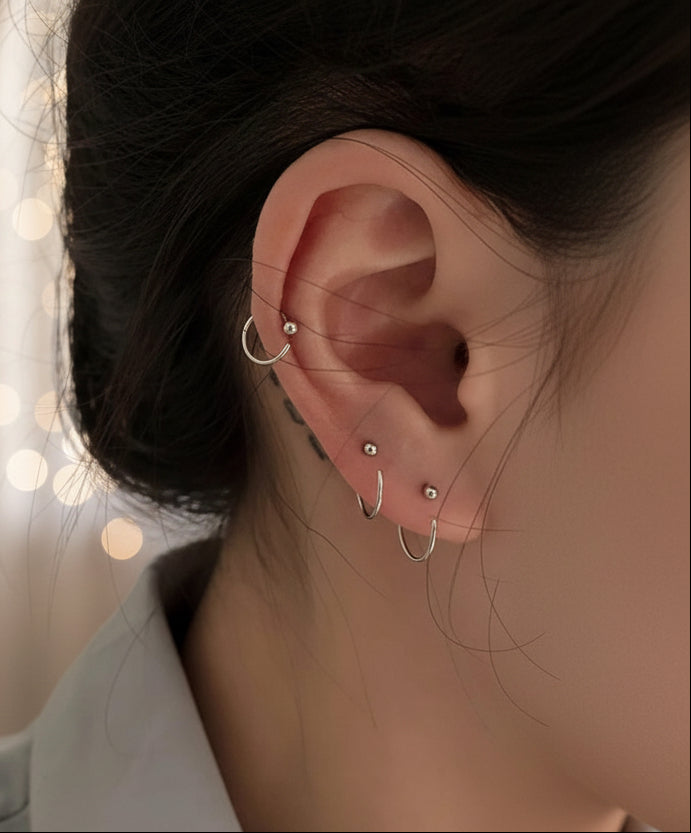 S925 Sterling Silver Ball Hoop Earrings – 8mm 22K Size Zero Adjustable