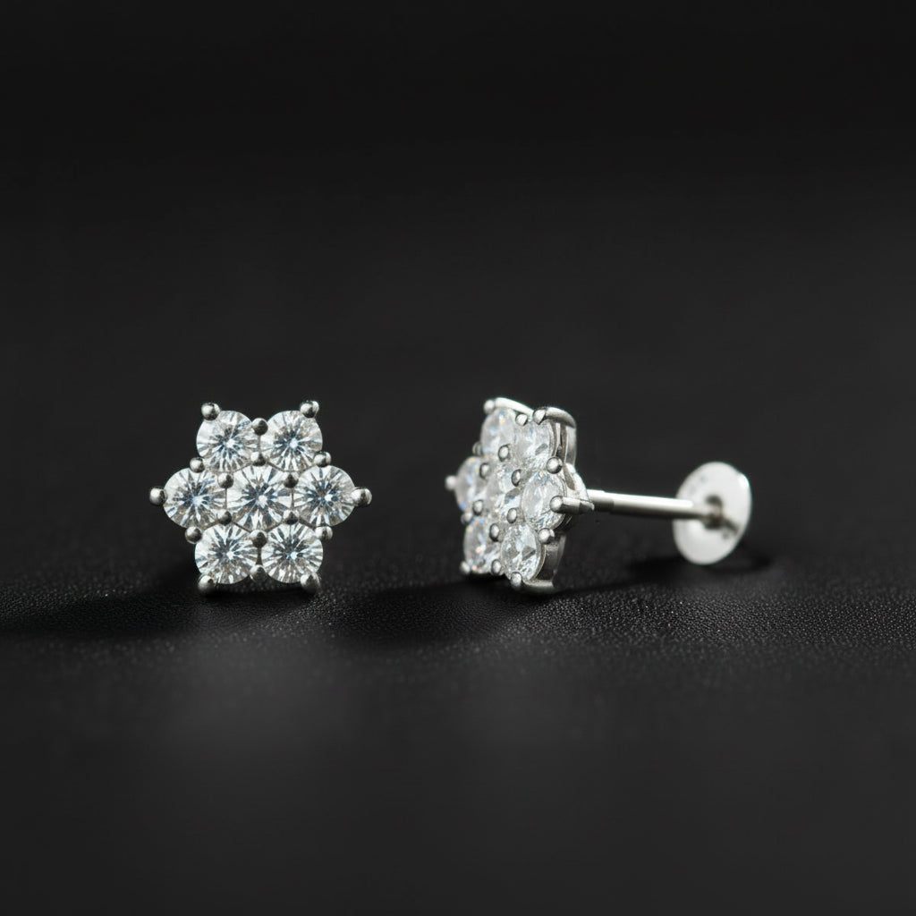 S925 Sterling Silver Flower Zircon Ear Studs