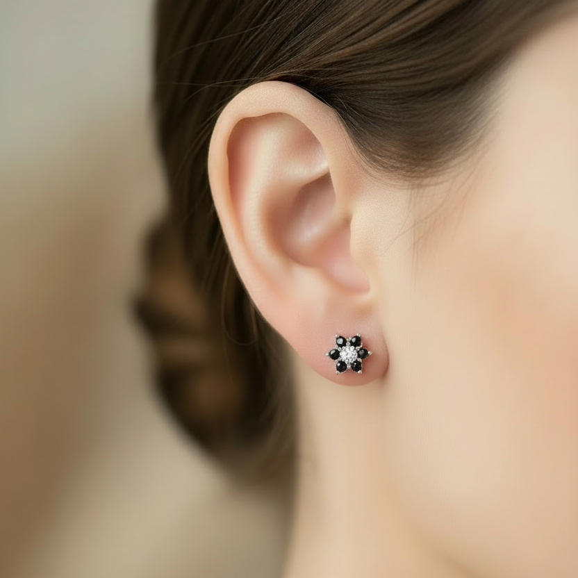 S925 Sterling Silver Flower Zircon Ear Studs