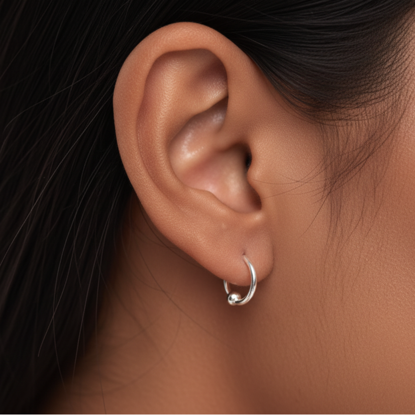 S925 Sterling Silver Italian Ball Hoop Earrings – 8mm Minimal Classic Hoops