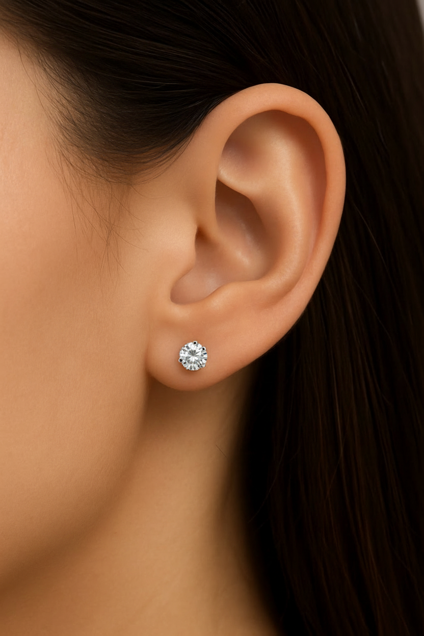 S925 Sterling Silver Round Zircon Ear Studs – 4 mm