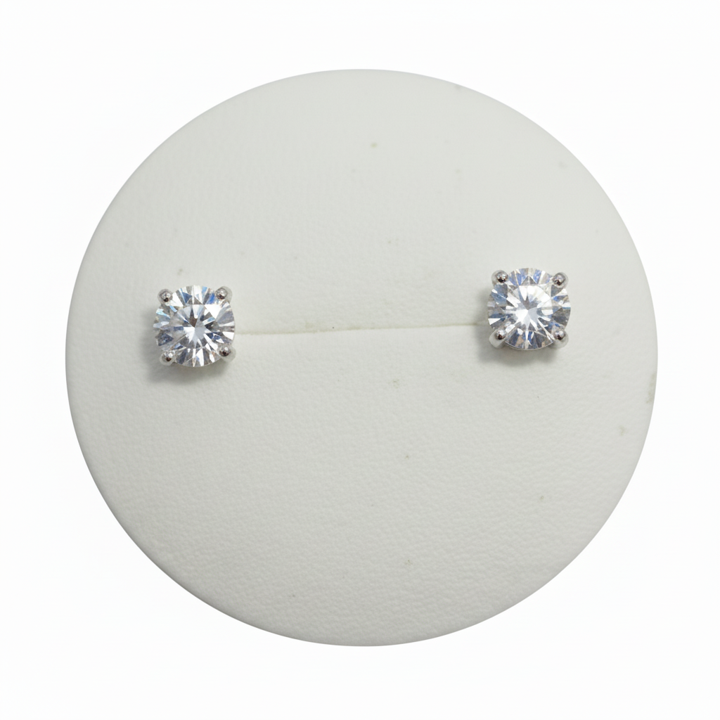 S925 Sterling Silver Round Zircon Ear Studs – 4 mm