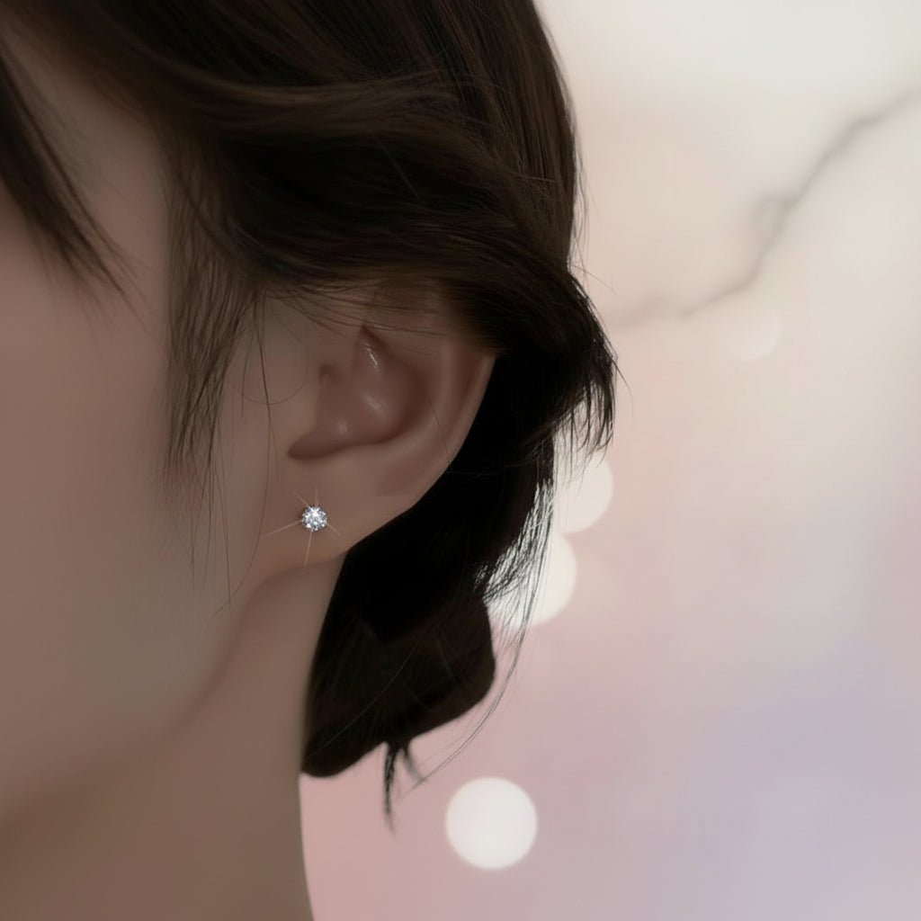 S925 Sterling Silver Round Zircon Ear Studs – 4 mm