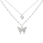 Silver Double-Layer Butterfly Pendant Necklace – Sparkling Twin Charm Design