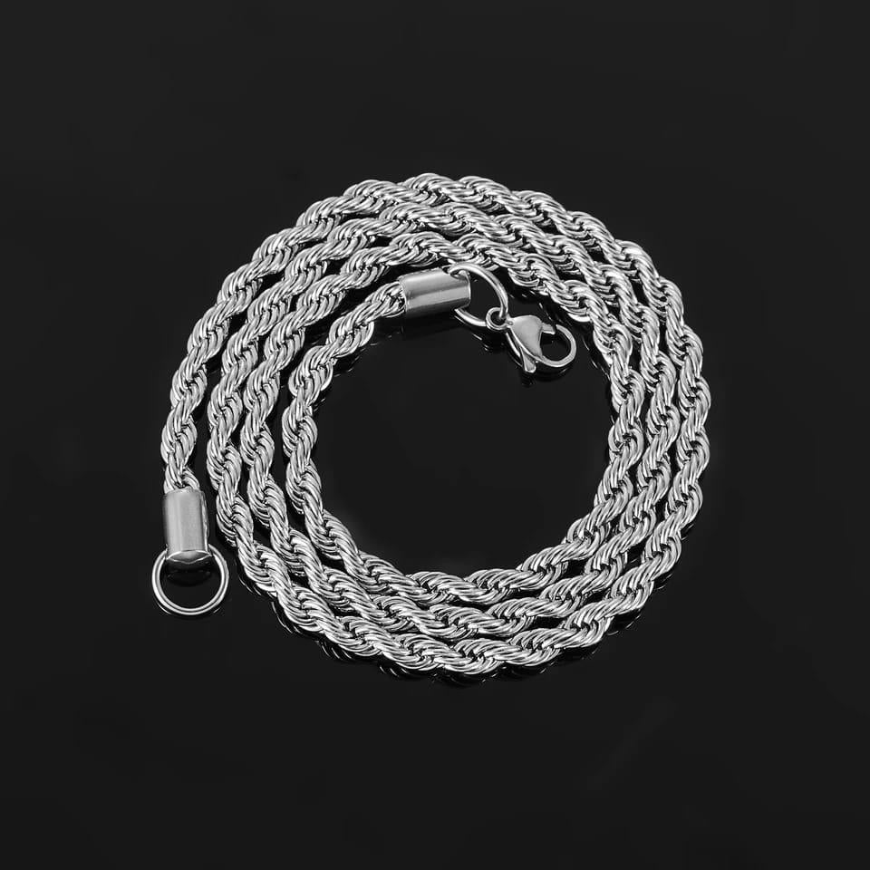 Silver Helix Rope Chain – 4 mm (316L Stainless Steel)