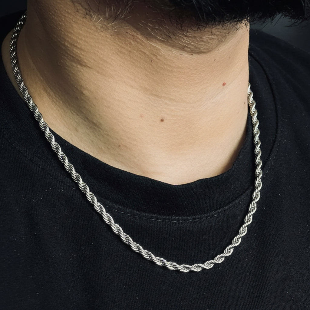Silver Helix Rope Chain – 4 mm (316L Stainless Steel)
