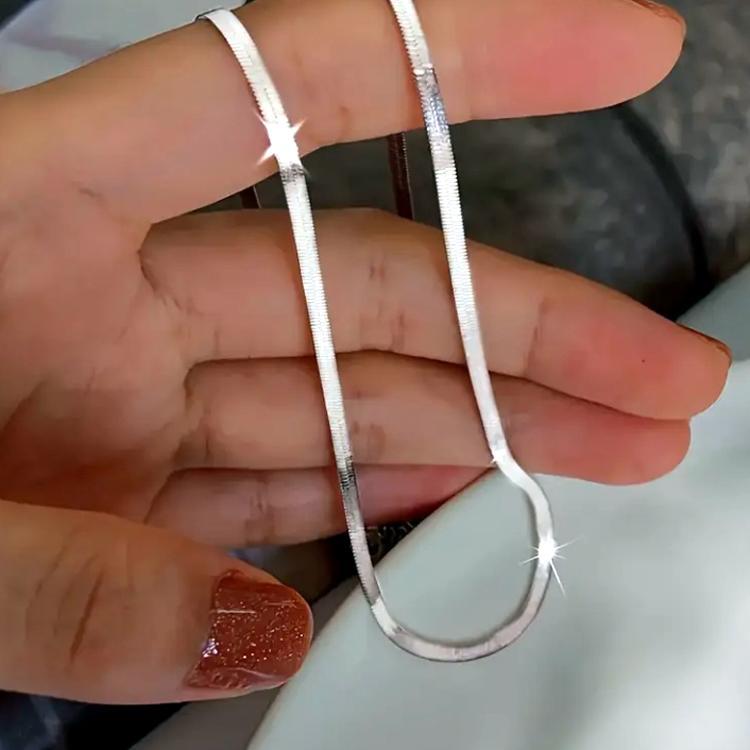 Silver Herringbone Snake Chain – Resin Polish Flat Chain