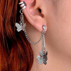 Silver Plated Butterfly Chain Ear Cuff Earrings Pair