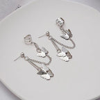 Silver Plated Butterfly Chain Ear Cuff Earrings Pair