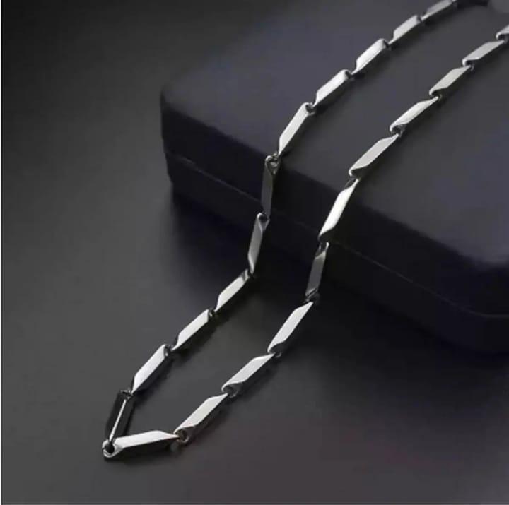 Silver Rice Link Chain Necklace – 3mm thick, 25 Inch Long Stainless Steel