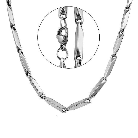 Silver Rice Link Chain Necklace – 3mm thick, 25 Inch Long Stainless Steel